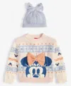 Disney Toddler & Little Girls Minnie Mouse Intarsia Sweater & Cable-knit Beanie, 2 Piece Set In Egg Nog