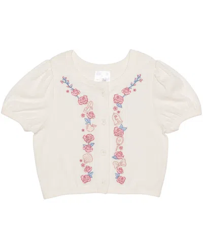 Disney Kids' Toddler And Little Girls Princess And Roses Short Sleeve Sweater In Ivory