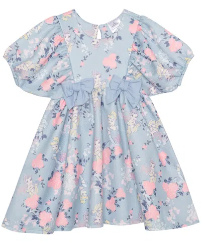Disney Kids' Toddler And Little Girls Princess Flower Short Sleeve Dress In Blue