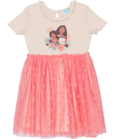 Disney Kids' Toddler And Little Girls Short Sleeve Moana Sisters Dress In Beige