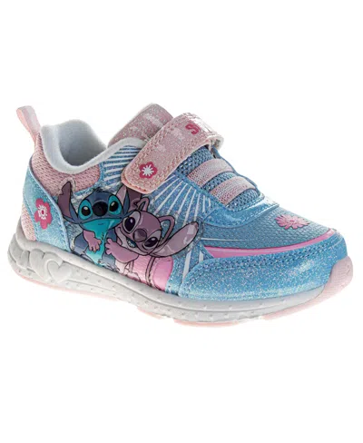 Disney Kids' Toddler And Little Girls Stitch And Angel Hook And Loop Pull Tab Light Up Fashion Sneakers In Pink