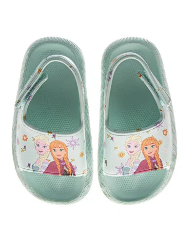Disney Babies' Toddler Girls Frozen Anna And Elsa Hook And Loop Backstrap Slides In Blue