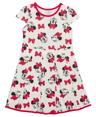 Disney Kids' Toddler Girls Happy Minnie Bow Short Sleeve Dress In White
