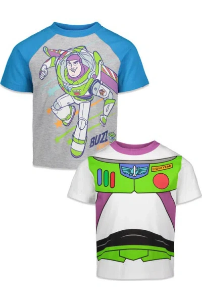 Disney Kids'  Toy Story 2-pack Short Sleeve T-shirts In Buzz Grey White