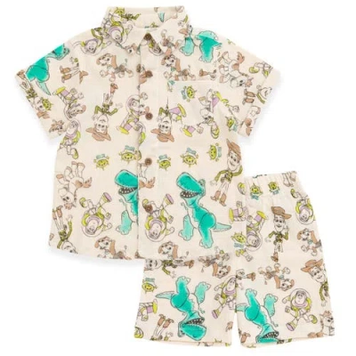 Disney Babies'  Toy Story Gauze Romper And Shirt And Shorts Set In Neutral