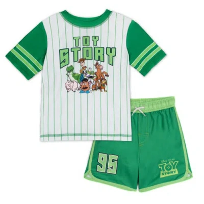 Disney Babies'  Toy Story Swimwear 2-piece Rash Guard And Swim Trunks Set In Multi