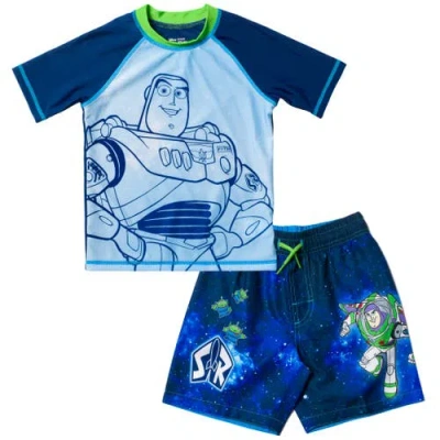 Disney Babies'  Toy Story Swimwear 2-piece Rash Guard And Swim Trunks Set In Blue