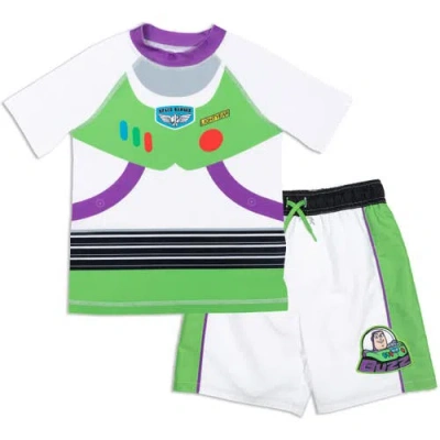 Disney Kids'  Toy Story Swimwear 2-piece Rash Guard And Swim Trunks Set In Green