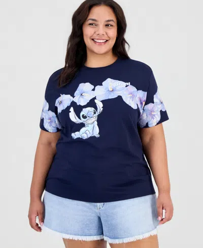 Disney Trendy Plus Hibiscus Stitch Crewneck Tee In Blue