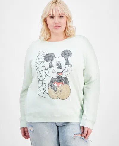 Disney Trendy Plus Size Mickey Mouse Faded Print Sweatshirt In Sage