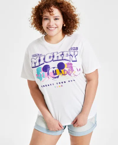 Disney Trendy Plus Size Mickey Mouse Graphic Print T-shirt In Egret