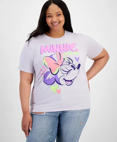 Disney Trendy Plus Size Minnie Wink Sketch Graphic T-shirt In Lavender B