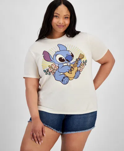 Disney Trendy Plus Size Ohana Stitch Graphic T-shirt In Whitecap G