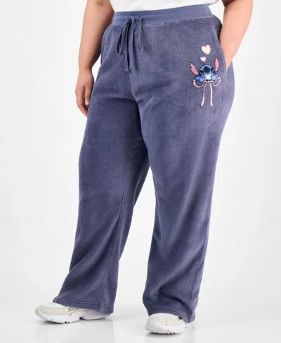 Disney Trendy Plus Size Stitch Fleece Drawstring Pants In Blue