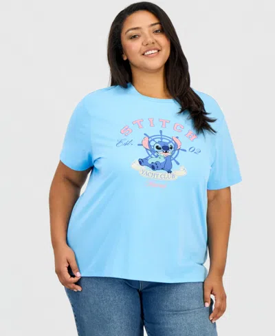 Disney Trendy Plus Size Stitch Graphic Print T-shirt In Blue