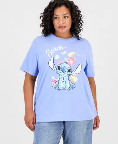 Disney Trendy Plus Size Stitch Short-sleeve T-shirt In Blue