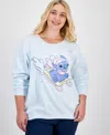 Disney Trendy Plus Size Stitch Sledding Graphic Sweatshirt In Blue