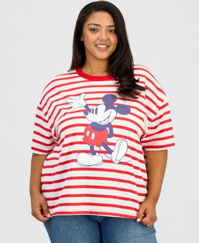 Disney Trendy Plus Size Striped Mickey Mouse T-shirt In Multi
