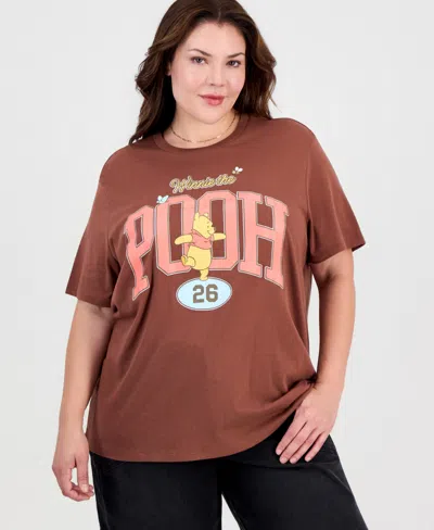 Disney Trendy Plus Size Winnie The Pooh Graphic Print T-shirt In Brown