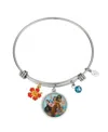 Disney Unwritten Coral And Orange Enamel Fower, Blue Crystal Bead And Multi Color Little Mermaid Bangle Bra In Two-tone