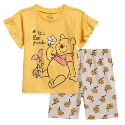 Disney Babies'  Winnie The Pooh 2-piece T-shirt And Bike Shorts Set In Yellow