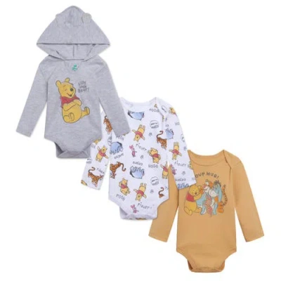 Disney Babies'  Winnie The Pooh 3-pack Long Sleeve Bodysuits In Multi