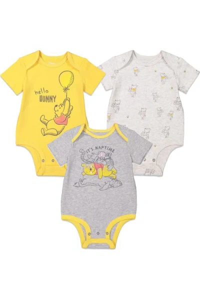 Disney Babies'  Winnie The Pooh 3-pack Short Sleeve Bodysuits In Multi