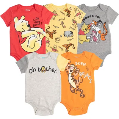 Disney Kids'  Winnie The Pooh 5-pack Short Sleeve Bodysuits In Multi