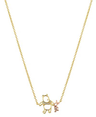 Disney Winnie The Pooh And Piglet Cubic Zirconia Pendant Necklace In Gold