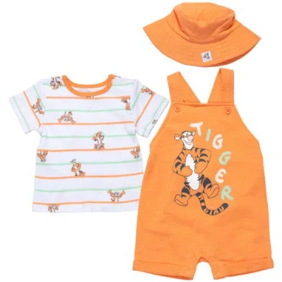 Disney Winnie The Pooh Baby Boys' Shortall And T-shirt Set With Hat In Orange