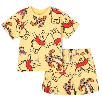 Disney Kids'  Winnie The Pooh Baby French Terry 2-piece T-shirt And Shorts Set In Yellow