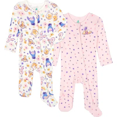 Disney Winnie The Pooh Baby Girls' 2-pack Footed Sleep N' Play Coveralls In Multi