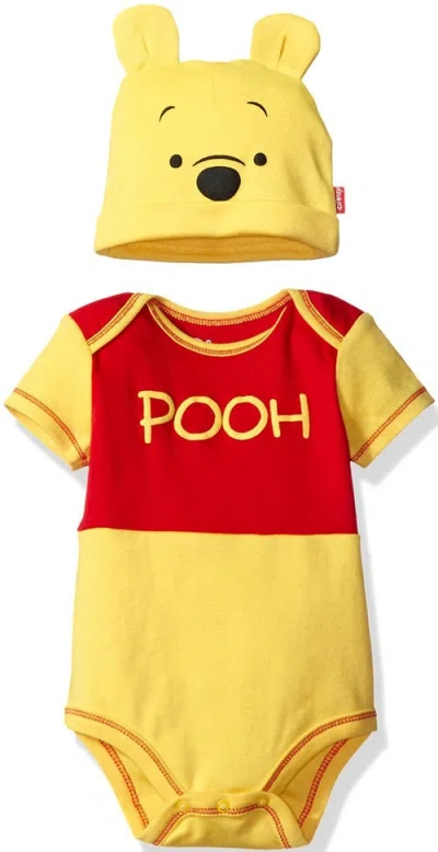 Disney Kids'  Winnie The Pooh Cosplay One Piece Bodysuit And Hat Set In Yellow