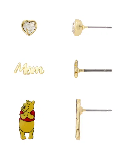 Disney Winnie The Pooh Cubic Zirconia Mom Trio Earring Set In Gold