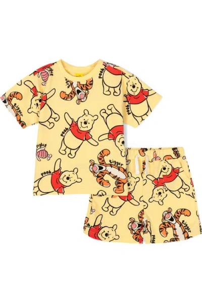 Disney Kids'  Winnie The Pooh French Terry 2-piece T-shirt And Shorts Set In Yellow