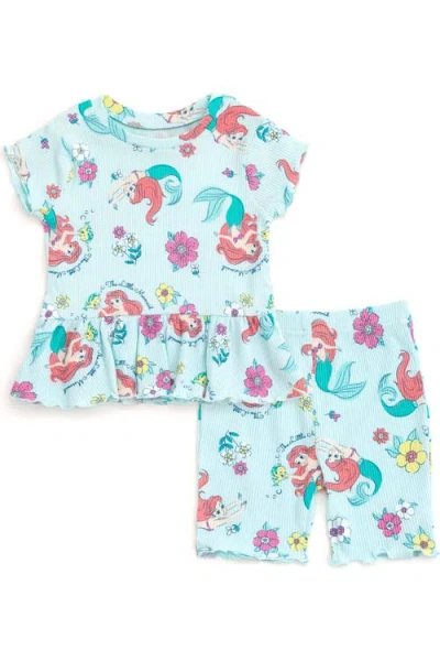 Disney Babies'  Winnie The Pooh Ribbed Peplum Tee And Shorts Set In Blue
