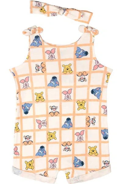 Disney Babies'  Winnie The Pooh Sleeveless Romper And Headband Set In Neutral