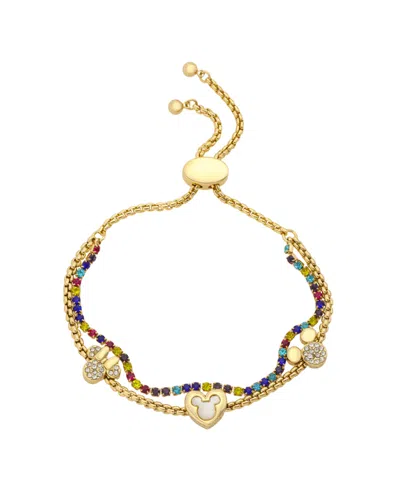 Disney Women's Multi-stone Gold-tone Mickey Mouse Double-layer Adjustable Bracelet