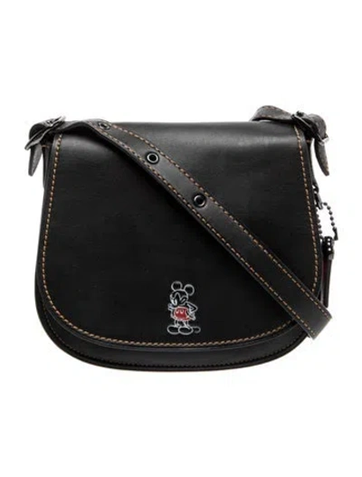 Pre-owned Disney X Coach Leather Crossbody Bag In Black