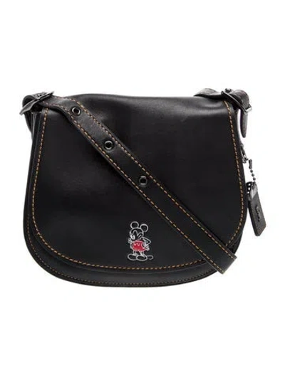 Pre-owned Disney X Coach Leather Crossbody Bag In Black