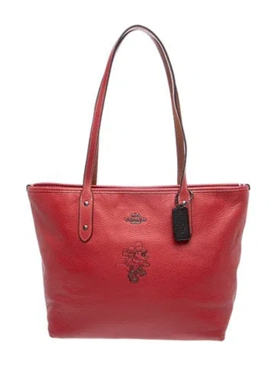 Pre-owned Disney X Coach Leather Shoulder Bag In Red
