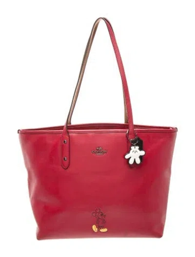 Pre-owned Disney X Coach Leather Tote In Red