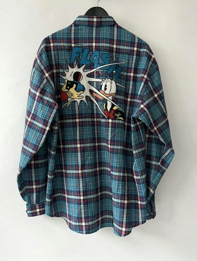 Pre-owned Disney X Gucci Disney Embroidered Flannel Overshirt With Donald In Navy
