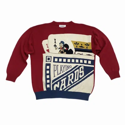 Pre-owned Disney X Iceberg History Disney 1991 Vintage Sweater Playing Cards In Red