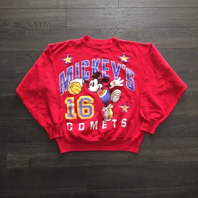 Pre-owned Disney X Mickey Mouse Vintage 90's Mickey Mouse Crewneck Sweatshirt In Red