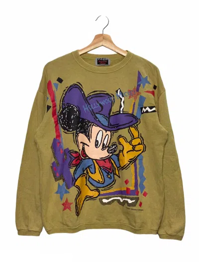 Pre-owned Disney X Mickey Mouse Vintage Mickey Mouse Cowboy Hollywood Crewneck In Green Army