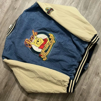 Pre-owned Disney X Vintage Winnie The Pooh Denim Varsity Jacket In Blue
