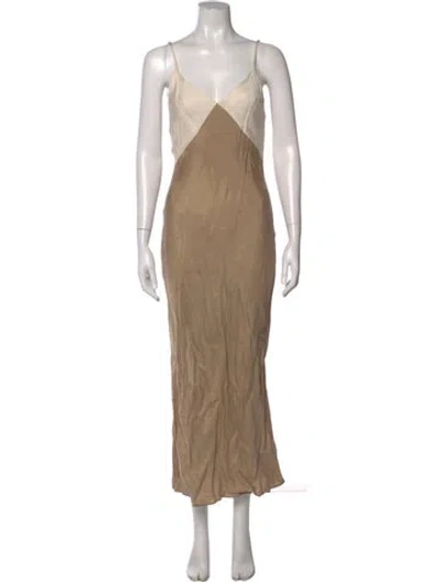Pre-owned Dissh Colorblock Pattern Long Dress In Neutral