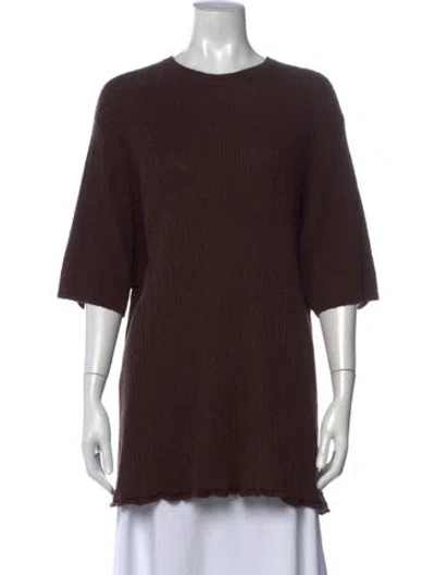 Pre-owned Dissh Crew Neck Three-quarter Sleeve Top In Brown
