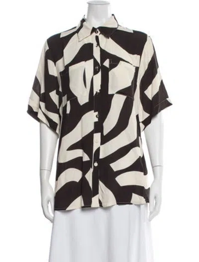 Pre-owned Dissh Graphic Print Short Sleeve Button-up Top In Black